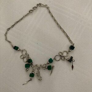 Handmade ankle bracelet  - crystal and jade colored stones